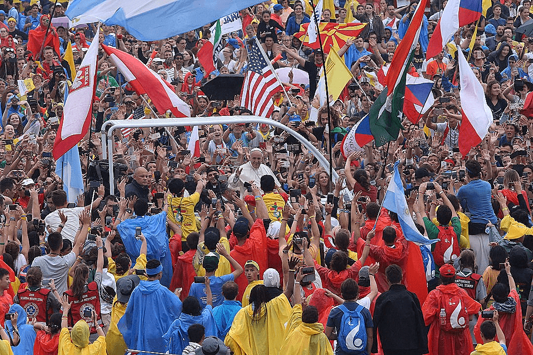 Crowds welcoming Pope Francis in Krakow. Photo: CNS